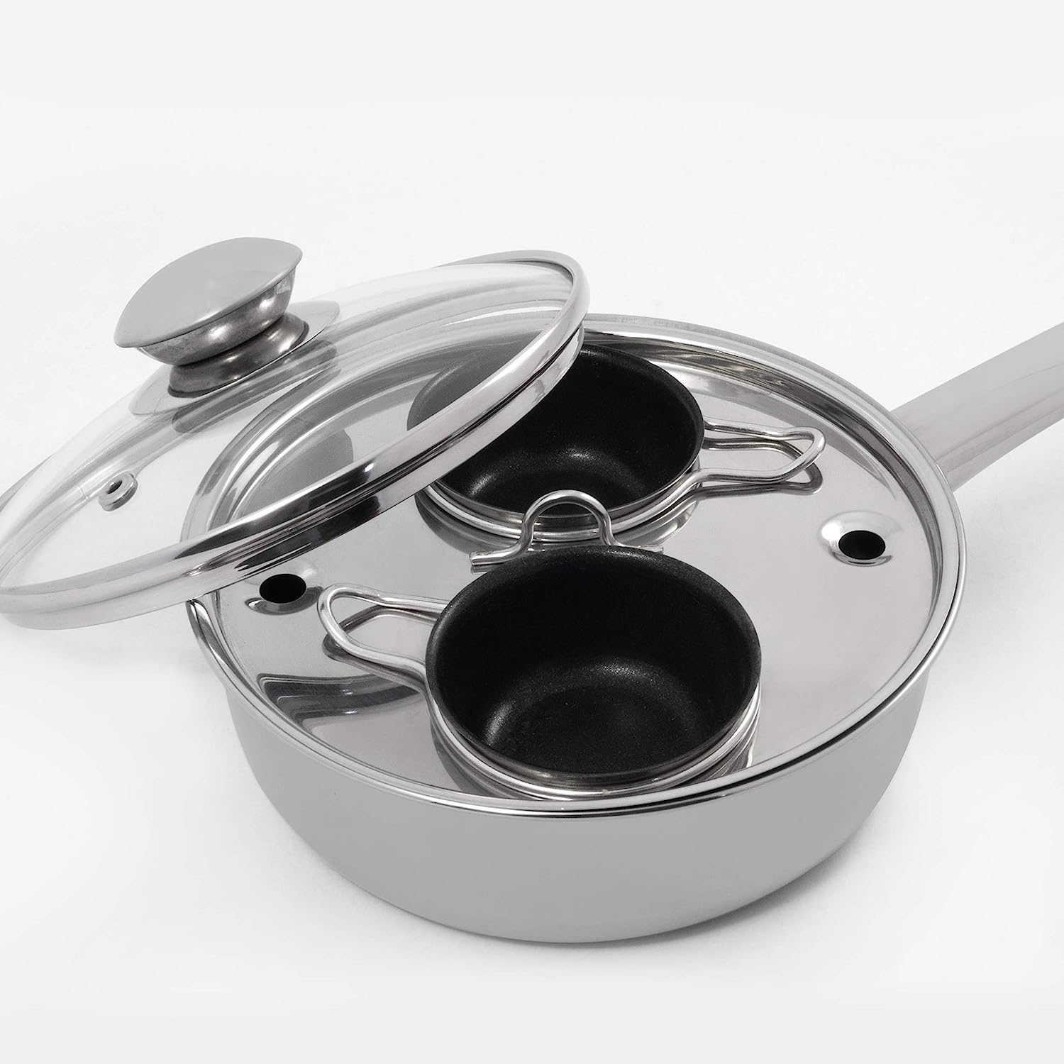 Stainless Steel Egg Poacher, Non Stick Kitchenware, Stove Top, Cooking Pan, Cooking Pot, Egg Poacher -18/10 (2 Cups) Stainless Steel Egg Poacher, Non Stick Kitchenware, Stove Top, Cooking Pan, Cooking Pot, Egg Poacher -18/10 (2 Cups)